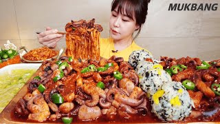 SUB 매운 선화동 쭈꾸미 2kg ㅣFt우동사리 주먹밥ㅣ먹방 Spicy webfoot Octopus Hot pepper noodles REAL SOUND ASMR MUKBANG [upl. by Seroled]