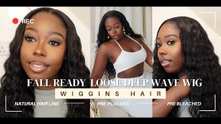 Fall Ready HD Lace Loose Deep Wave Wig  Quick Install w Preplucked Natural Hairline  Wiggins Hair [upl. by Anuala]