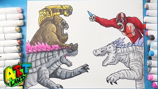 How to Draw Godzilla x Kong vs Shimo x Skar King  Godzilla x Kong The New Empire [upl. by Ayn]