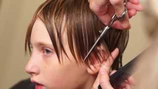 Boys Medium Length Side Swept Hair Cut Done 95 with a Razor [upl. by Suertemed139]