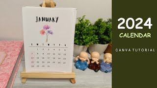 DIY 2024 calendar  How to make floral desk calendar  Canva Tutorial [upl. by Katya978]