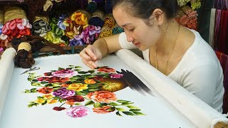 Hand Embroidery Art  Step by Step Design and Embroidery Colorful Wild Rose Flower [upl. by Ettesoj]