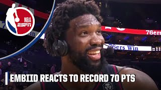 WILT NEVER DID THIS 🤣 Joel Embiid on HISTORIC 70 PTS 18 REB night  NBA on ESPN [upl. by Grewitz]