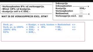 Examenvraag Verkoopprijs berekenen  KOSTPRIJS 06 Oplossen mbv wiskunde [upl. by Gnay]