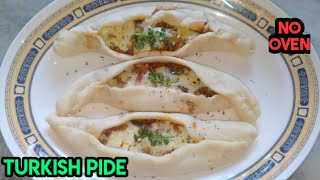 Turkish Pide  Turkish Pizza  different style pizza  beef filling  without oven  Farz Recipes [upl. by Cordell]