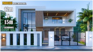 House Design 2 storey  Modern House  12m x 15m with 5 Bedrooms [upl. by Eugenle]