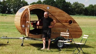 Maschinenbauingenieur Anno 58 baut 350kg Teardrop Wohnwagen komplett aus Holz Bausatz ab 4798 € [upl. by Ennaid]