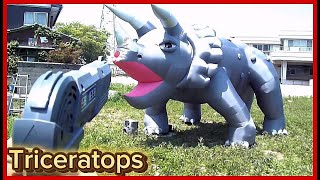 Dinosaur shooting game event production  Triceratops Inflatable  恐竜シューティング トリケラトプス Dinosaur [upl. by Lehet497]