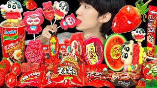 ASMR MUKBANG RED DESSERT 편의점 직접 만든 딸기 탕후루 디저트 아이스크림 젤리 먹방 amp 레시피 ICE CREAM JEELY CANDY EATING SOUNDS [upl. by Aicatan358]