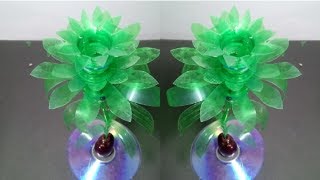 Make Beautiful Rose flower Empty plastic bottle vase making craft water bottle recycle flower [upl. by Shayla]