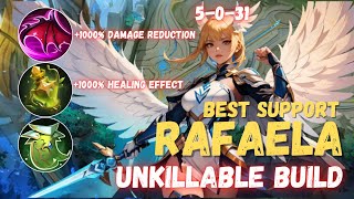 UNKILLABLE RAFAELA BUILD DAMAGE REDUCTION  HEALING EFFECT  RAFAELA BEST BUILD 2024  MLBB [upl. by Aiyt420]