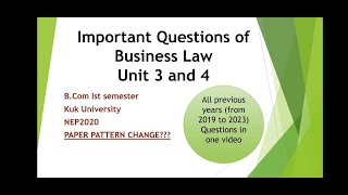 Important Questions of Business law importantquestions exam kuk bcom unit importantchapters [upl. by Mila343]