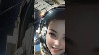 Space station young cute beautiful woman in space suit spacewalking [upl. by Iroc]