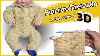 Enterizo Mameluco con Técnica de Trenzado 3D a dos Agujas – Los Mejores Diseño de Ropa para Bebes a [upl. by Lletram]