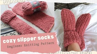 Cozy Slipper Socks  Beginner Knitting Pattern \\ Two needle flat socks [upl. by Barnabe]