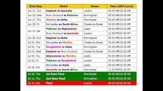 World Cup 2019 Schedule amp Time Table Cricket [upl. by Lrac937]