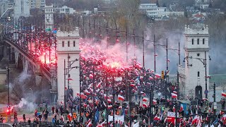 Polands Independence March in Warsaw  104th anniversary of Poland regaining independence [upl. by Geordie]