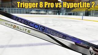 CCM Trigger 8 Pro vs Bauer HyperLite 2 hockey stick review  Which low kick stick is better [upl. by Drusy]