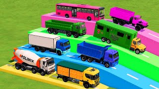 TRANSPORTING CARS AMBULANCE POLICE CARS COLORFULL FIRE TRUCK OF COLORS WITH TRAIN FS22 [upl. by Itida544]