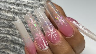 Pink Winter Nails ❄️  Christmas Nails  Acrylic Nail Tutorial [upl. by Ahsaf160]