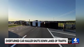 Overturned car hauler shuts down traffic in Lebanon [upl. by Nathanael]