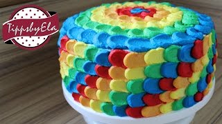 Regenbogen Torte aus Sahne selber machen Anleitung Deutsch Bunte Torte Kinder Geburtstagstorte [upl. by Ynwat]