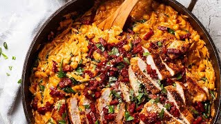 One pot chicken risoni orzo with crispy salami [upl. by Yenterb]