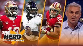 Christian McCaffrey Lamar Deebo highlight Colins Top 10 players in Ravens49ers  NFL  THE HERD [upl. by Yelekalb]