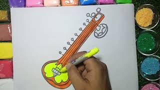 music instrument Veena drawing and colouring easy for kids step by step [upl. by Blythe556]