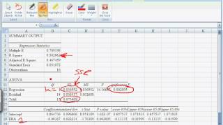 Excel Walkthrough 4  Reading Regression Output [upl. by Marilla]