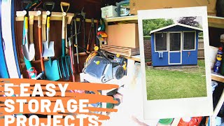 Garden Shed Organization  5 easy projects Shelves Tool Rack Crates amp other storage ideas [upl. by Eedolem]