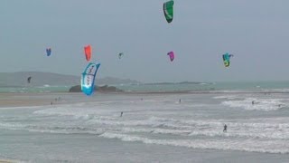 Kitesurfing Parasurfing at St Michaels Mount  Marazion Beach in Cornwall [upl. by Wolgast]