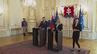 Slovakias outgoing and next presidents stand together after prime minister assassination attempt [upl. by Nawk]