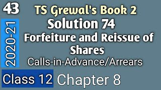 43 Forfeiture of Shares issued  Premium TS Grewals Solution 74 Class 12 Accountancy 202021 [upl. by Ewnihc]