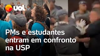 PMs e estudantes que protestavam contra Tarcísio entram em confronto na Faculdade de Direito da USP [upl. by Gilbart]