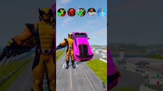 🚘CR7 vs Messi vs Mbappe vs Neymar vs Wolverine Characters ⚽️beamngdrive simulator shortsfootball [upl. by Enyar]