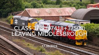 Class 37’s 3741837508 leaving Middlesbrough 17062024 [upl. by Ahsiugal370]