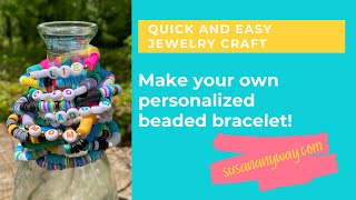 DIY Quick Easy Personalized Clay Heishi Bead Colorful Bracelet Jewelry  Mothers Day  Tween Craft [upl. by Dammahum]