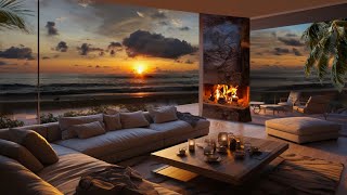 quotCozy Beach House  Relaxing Fireplace amp Sound of Ocean Waves For Deep Sleep  Sunset Ambiencequot [upl. by Vivienne967]