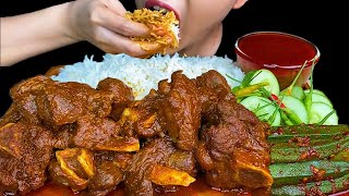 MUKBANG EATINGSPICY MUTTON CURRY GREEN CHILLI ONIONS amp WHITE RICE [upl. by Yelir326]