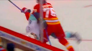 Martin Pospisil HUGE Hit on Adam Larsson FULL CLIP Flames vs Kraken  NHL Highlights [upl. by Etoile67]