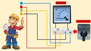 VOLT METER CONNECTION IN THREE PHASE LINE WITH 7 POSITION SELECTOR SWITCH [upl. by Aryan722]