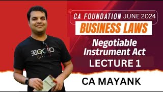 Negotiable instrument act Lecture 1 New syllabus CA Foundation [upl. by Bonaparte473]