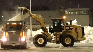 Snow Removal CAT 966M Loader Loading Snow in Trucks [upl. by Ahsrop]