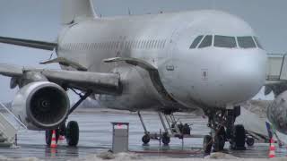 Scenes in Vilnius Airport where Avion Express Airbus A320 slid off the runway [upl. by Yraillih500]