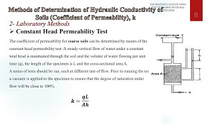 Lecture 9 Soil Mechanics I k شىرح طرق ايجاد معامل النفاذية [upl. by Aikar]