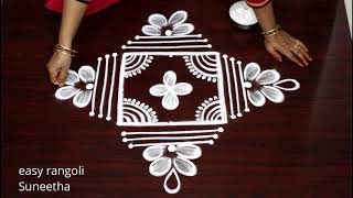 Creative 3x3 dots muggulu rangoli by Suneetha  Latest Lotus rangoli amp kolam designs [upl. by Nahseez172]