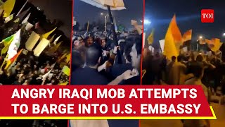 Iraqi Mob Try To Storm US Embassy In Baghdad Anger Over Nasrallahs Death Rages  Watch [upl. by Alekram]