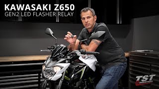 How to install an LED Flasher Relay on a 2017 Kawasaki Z650 by TST Industries [upl. by Salchunas]