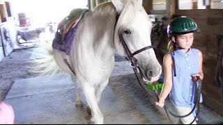 First Horseback Riding Lesson at a New Stable  Crazy8Family [upl. by Elttil]